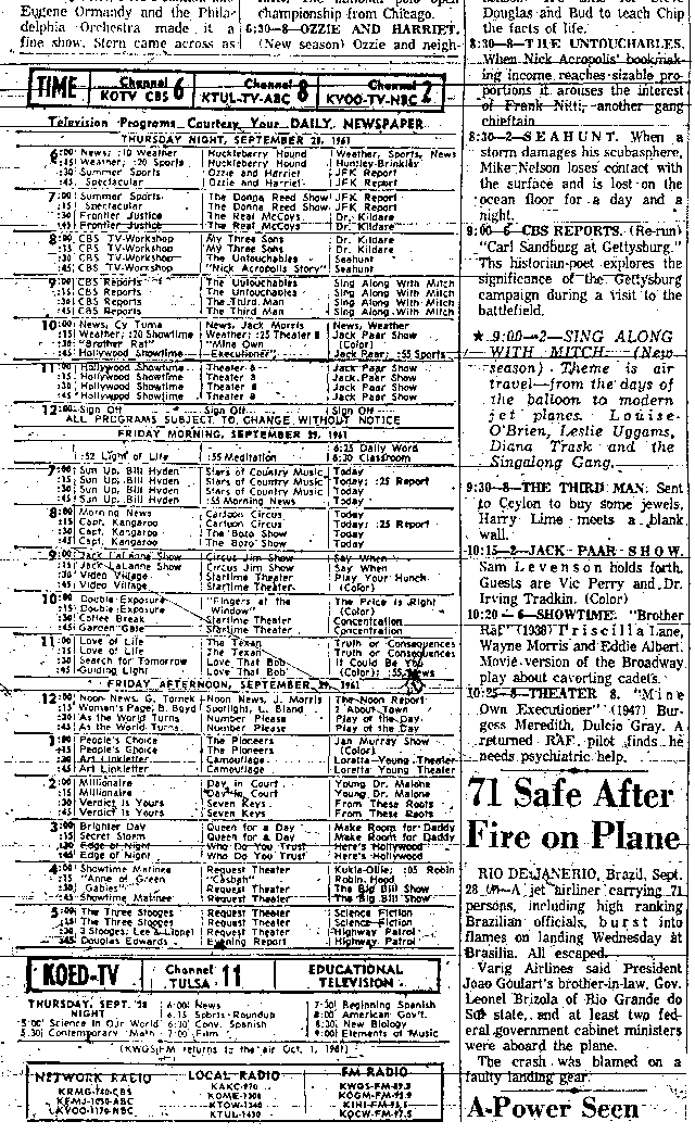 Tulsa TV schedule 1961