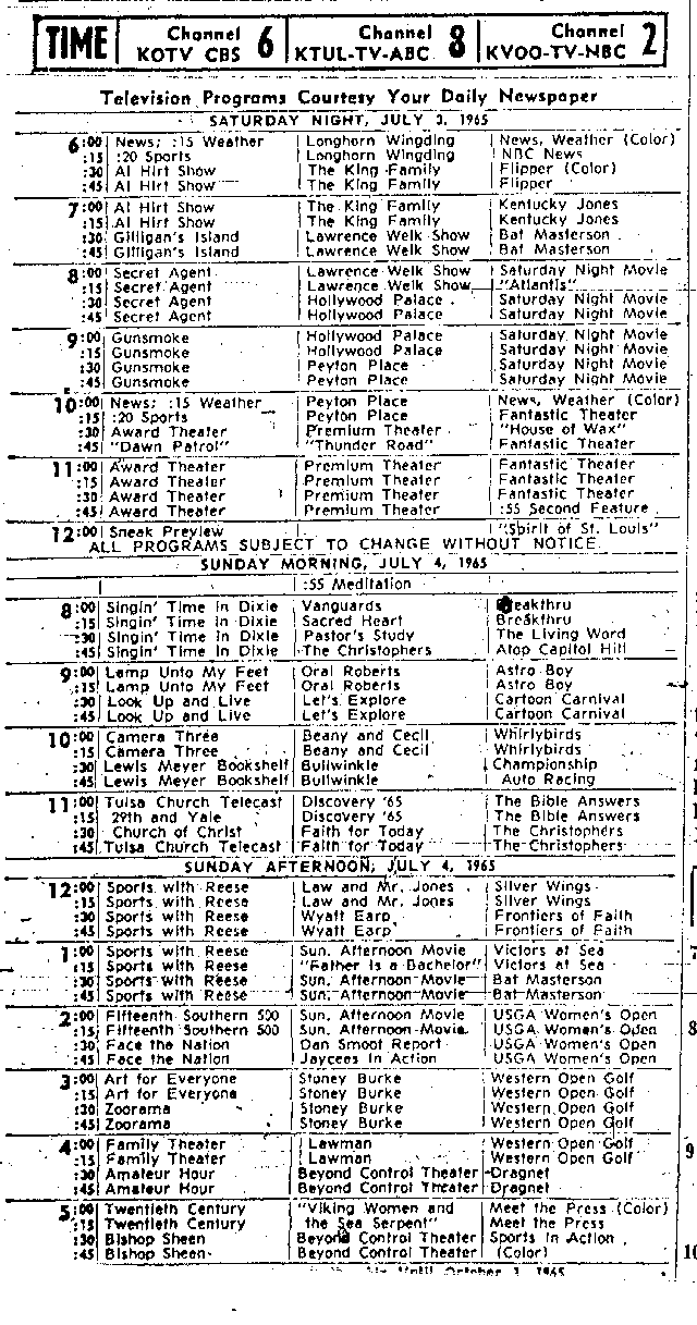 1965 Tulsa TV schedule