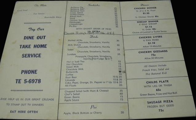 Boots Drive-In menu