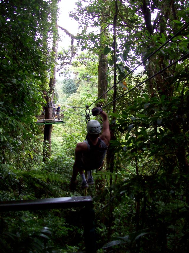 The webmaster ziplining in the Costa Rican rainforest