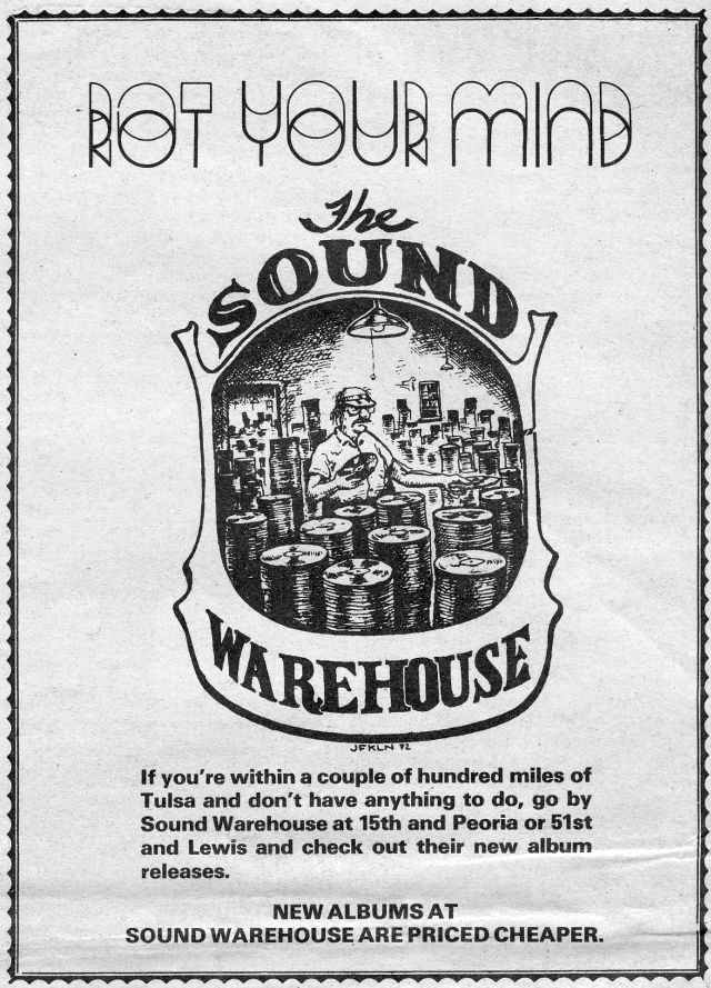 Sound Warehouse ad from The Tulsa Phonograph Record Magazine, July 1975, Vol. 5, Issue 10, 60 cents