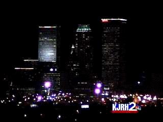 Nighttime Tulsa skyline, courtesy of KJRH Control Cam