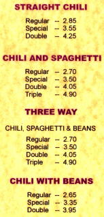 Ike's Chili Menu (prices not current)