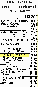 1952 radio schedule