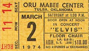 1974 Tulsa Elvis ticket, courtesy of David Pickle