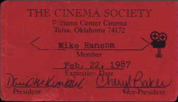1986 Cinema Society member ship card