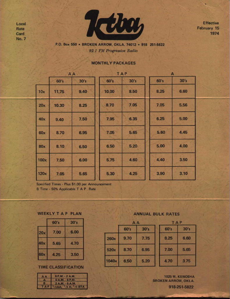 KTBA rate card