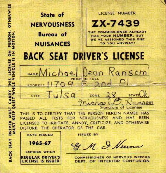 Back Seat Driver's License