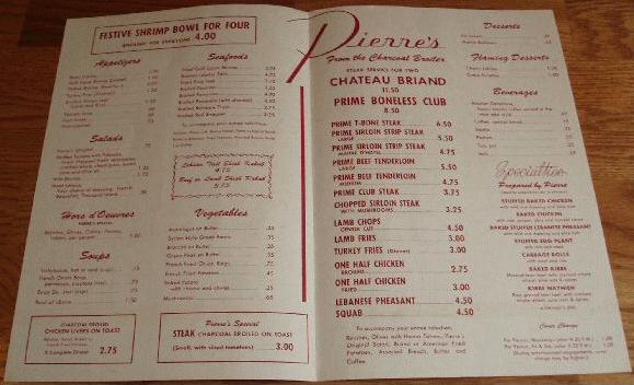Pierre's menu