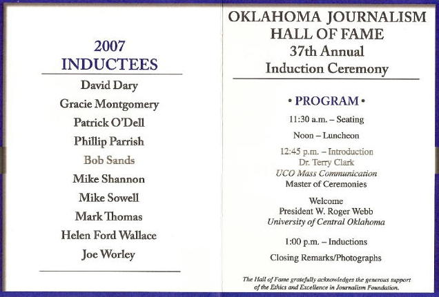 OJHOF 2007 program, courtesy of Jim Hartz