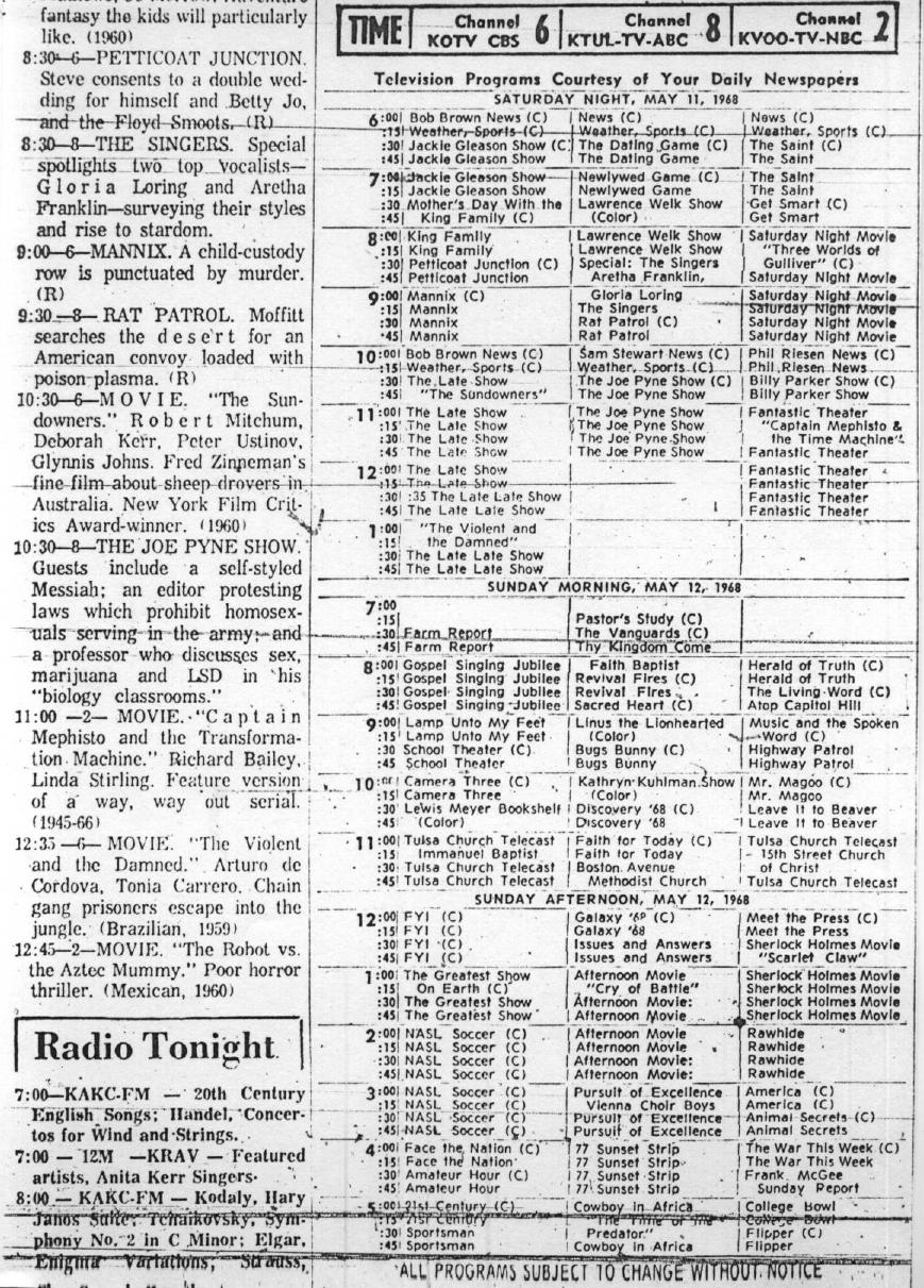 Tulsa TV schedule 1968
