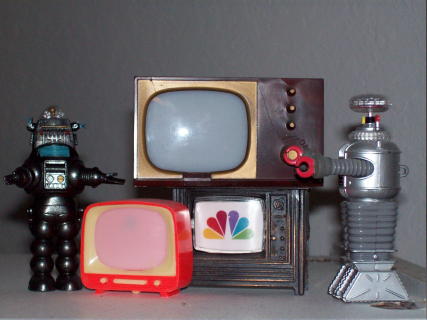The webmaster's TV robots. Two of the sets are courtesy of Chris Sloan. Photo by Mike Ransom.